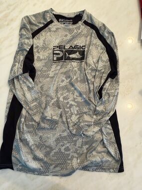 Pelagic Gray Camo Long Sleeve Performance Top with Black Panels